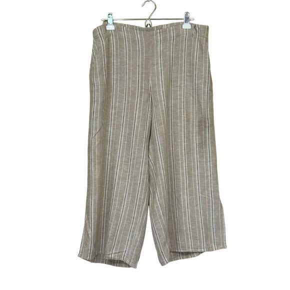 J. Jill Pants - J. Jill cropped wide leg linen blend pants, tan stripe, large petite, lagenlook‎